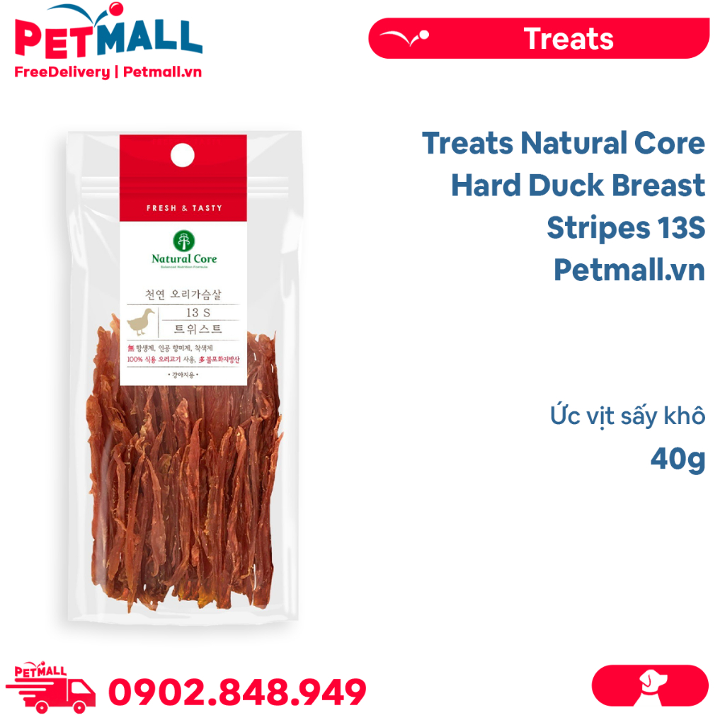 Treats Natural Core Hard Duck Breast Stripes 13S - 40g - Ức vịt sấy khô Petmall