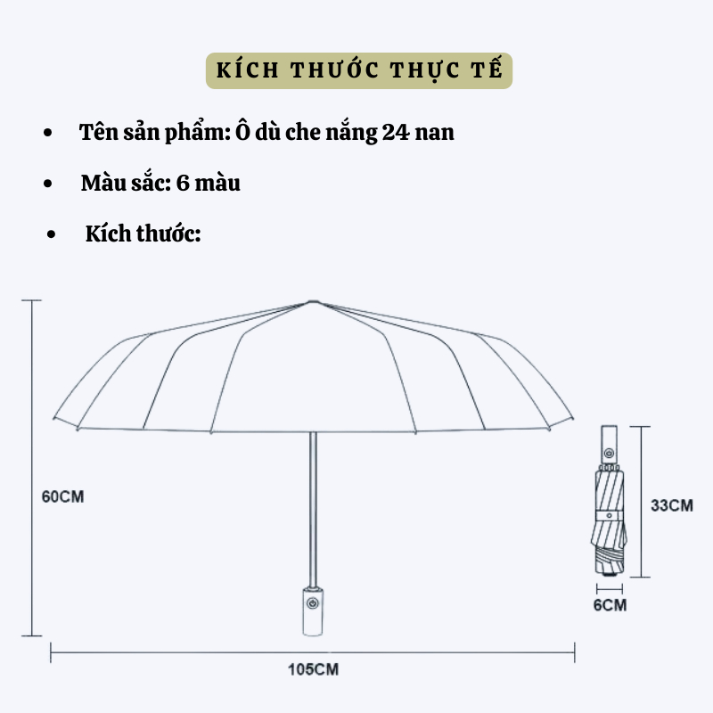 Dù Che Nắng XUKA Phản Quang Ánh Sáng 12 Nan Kép Nút Đóng Mở Tự Động