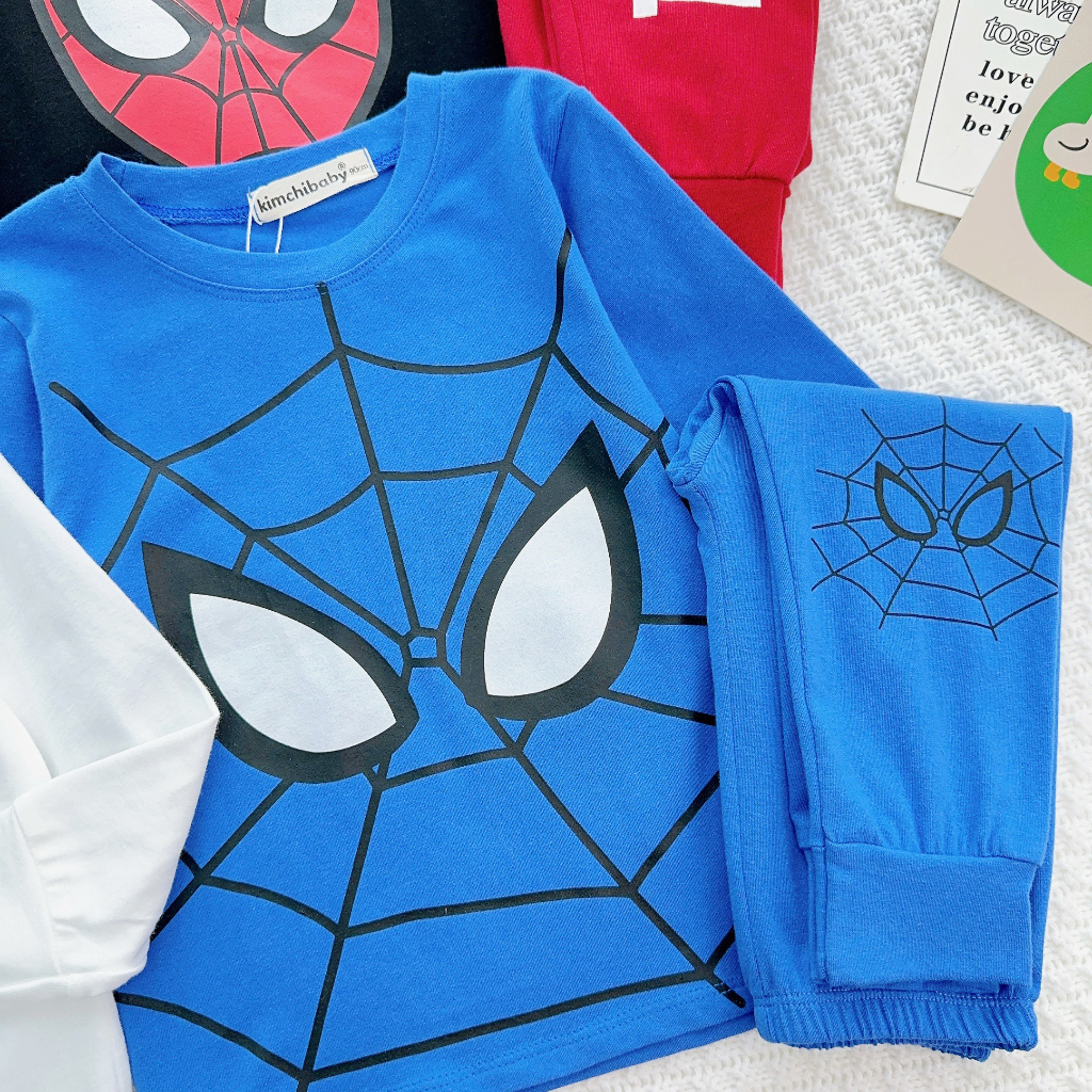 Đồ Bộ Cho Bé Trai KIMCHIBABY Vải Cotton 4C Hoạ Tiết Siêu Nhân Người Nhện, Bộ Dài Tay Cho Bé Mặc Thu Đông KCTD311