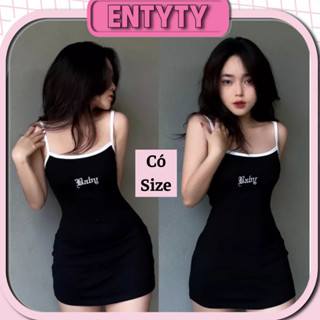  Đầm body hai dây thêu BABY Váy body 2 dây dáng ngắn thun co giãn - AQ01 