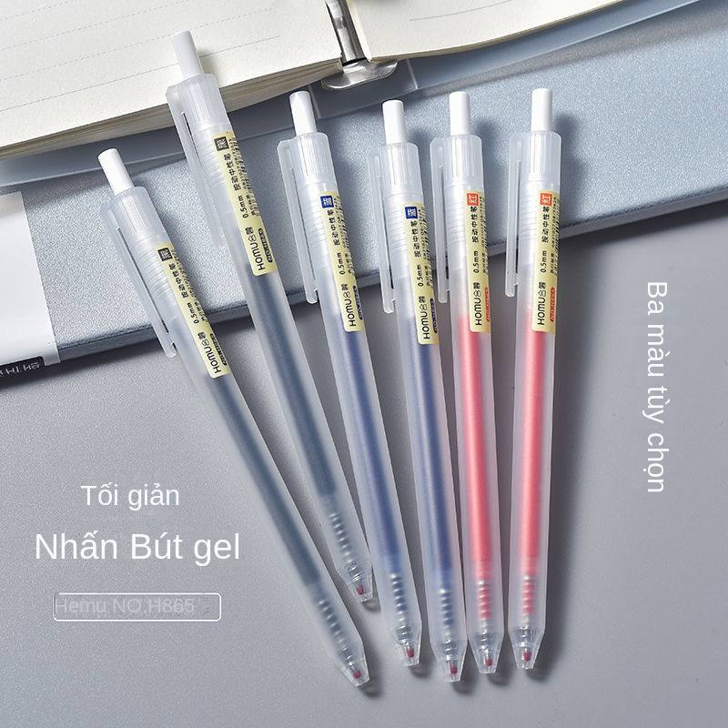 Bút Bi Mực Gel Muji Thân Mờ Ngòi 0.5mm 3 Màu Xanh Đen Đỏ Viết Trơn Ra Đều Bấm Nút bút ngòi màu mực -Nisen