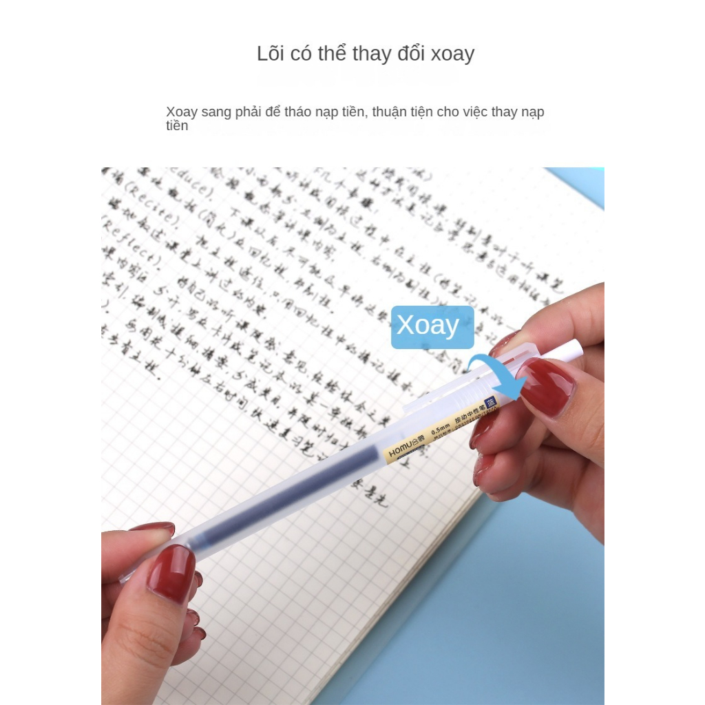 Bút Bi Mực Gel Muji Thân Mờ Ngòi 0.5mm 3 Màu Xanh Đen Đỏ Viết Trơn Ra Đều Bấm Nút bút ngòi màu mực -Nisen