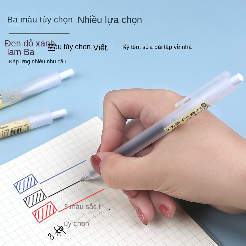 Bút Bi Mực Gel Muji Thân Mờ Ngòi 0.5mm 3 Màu Xanh Đen Đỏ Viết Trơn Ra Đều Bấm Nút bút ngòi màu mực -Nisen