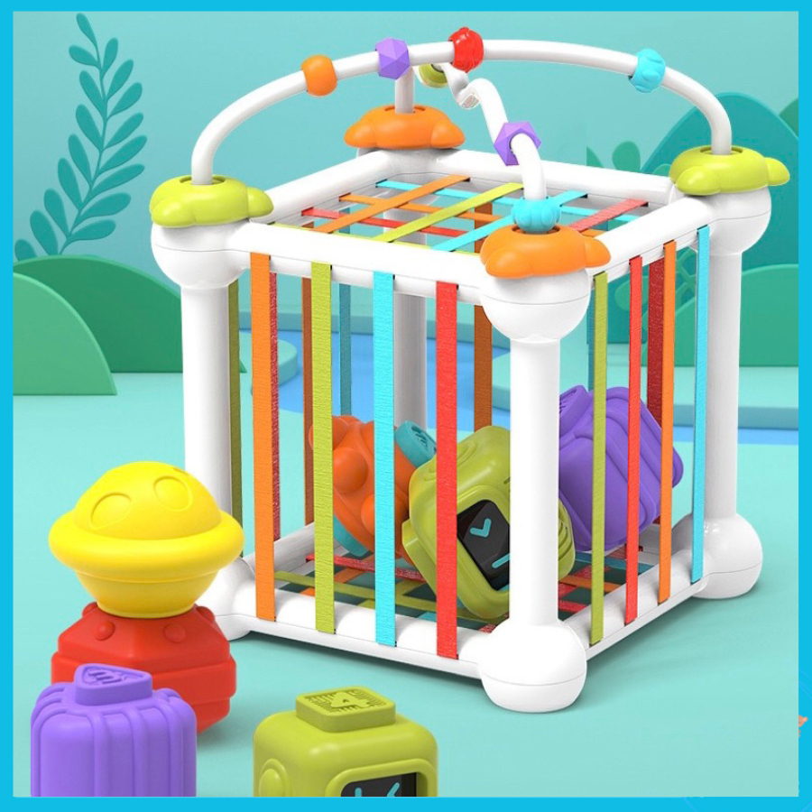 Hộp đan dây thả hình khối xúc giác đồ chơi Montessori busy đa năng phát triển đa giác quan giáo dục sớm cho bé 1 2 tuổi