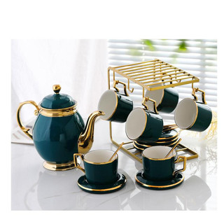 Bộ ấm chén cao cấp bằng gốm sứ màu xanh cổ vịt phong cách sang trọng dùng trong bữa tiệc,nhà hàng