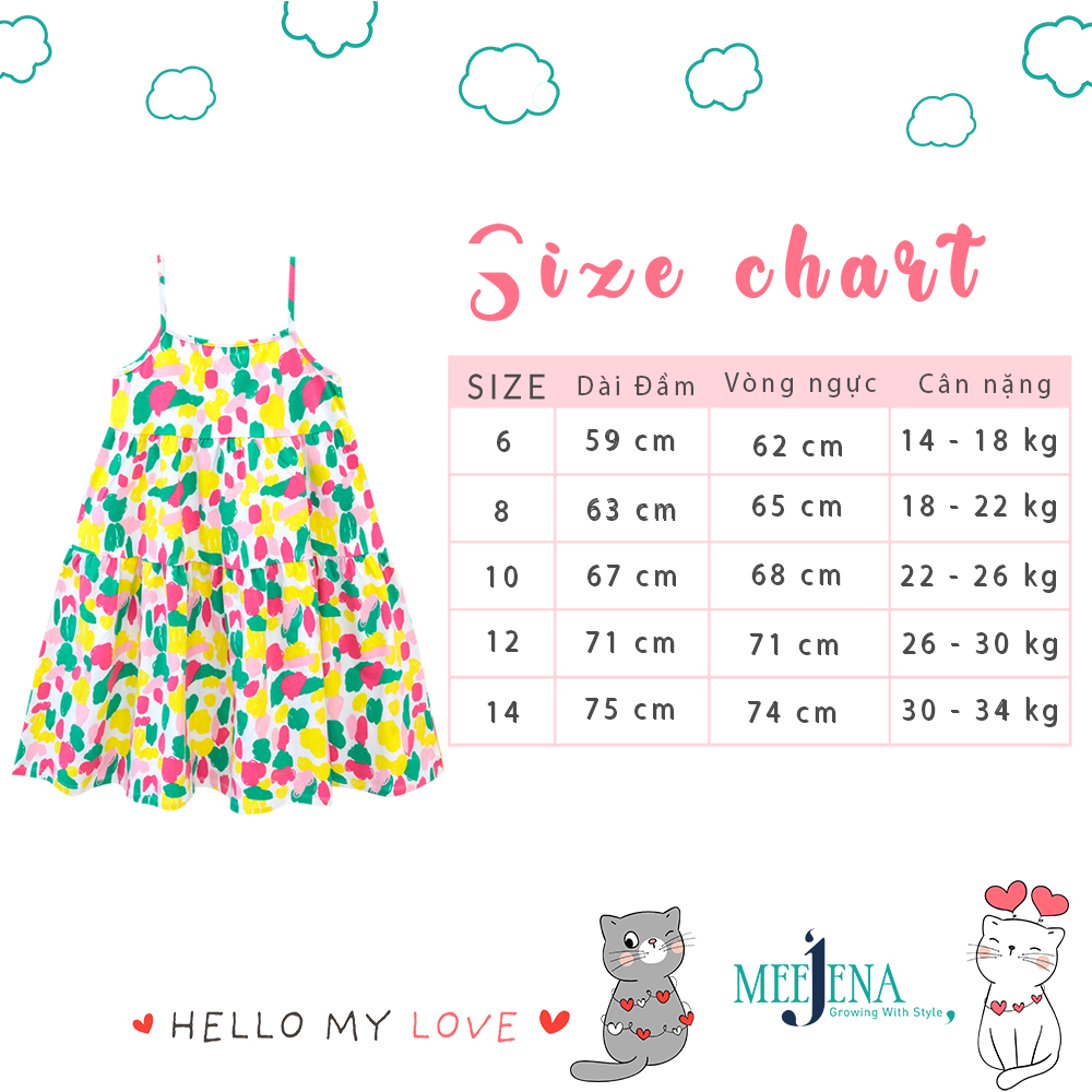 Váy bé gái , Váy cho bé gái 2 dây dễ thương từ 14 - 34 kg - MEEJENA - 3020