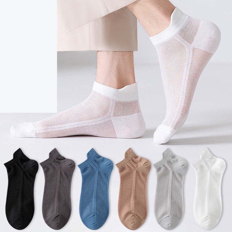 Set 5 đôi Tất lưới nam cotton thông hơi cổ ngắn mỏng nhẹ
