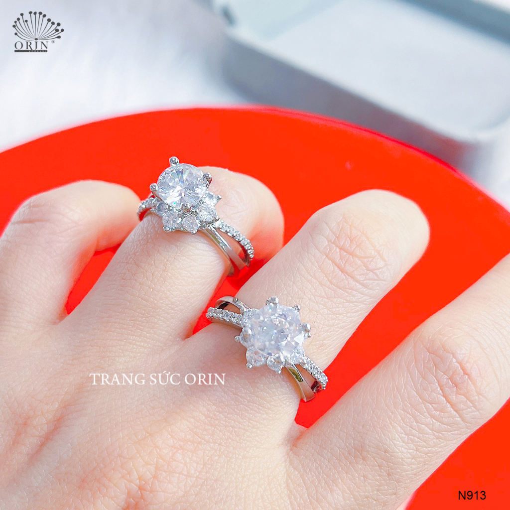 Nhẫn nữ trắng 2 viền trơn đính đá cao cấp Orin N913