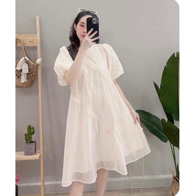 Váy bầu đầm bầu thiết kế voan lụa đi tiệc sang chảnh M41