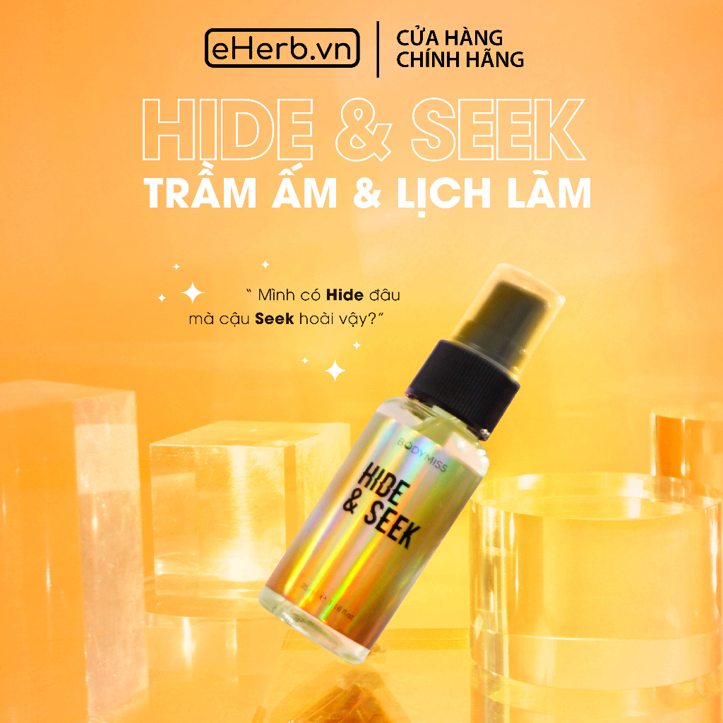 Xịt thơm Bodymist nam Hide & Seek trầm ấm, lịch lãm lưu hương lâu đến 6h phù hợp đi chơi, dự tiệc BODYMISS 30ml (chai)