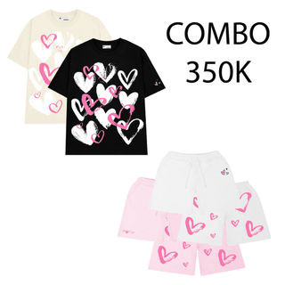 Combo áo thun unisex oversize local brand feeling love tee và quần thun shorts nỉ localbrand puberty cuties shorts