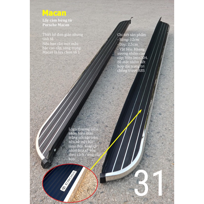Bậc lên xuống, bệ bước chân ô tô Mazda CX5 2018 2023.Mẫu nhôm đúc cao cấp Macan (viền inox trắng)