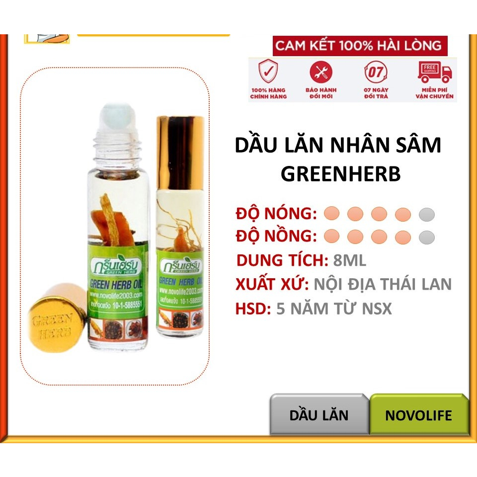 Dầu Lăn, Dầu Sâm Thái Lan Ginseng Green Herb Oil, Dung Tích 8ml, Hàng Xịn