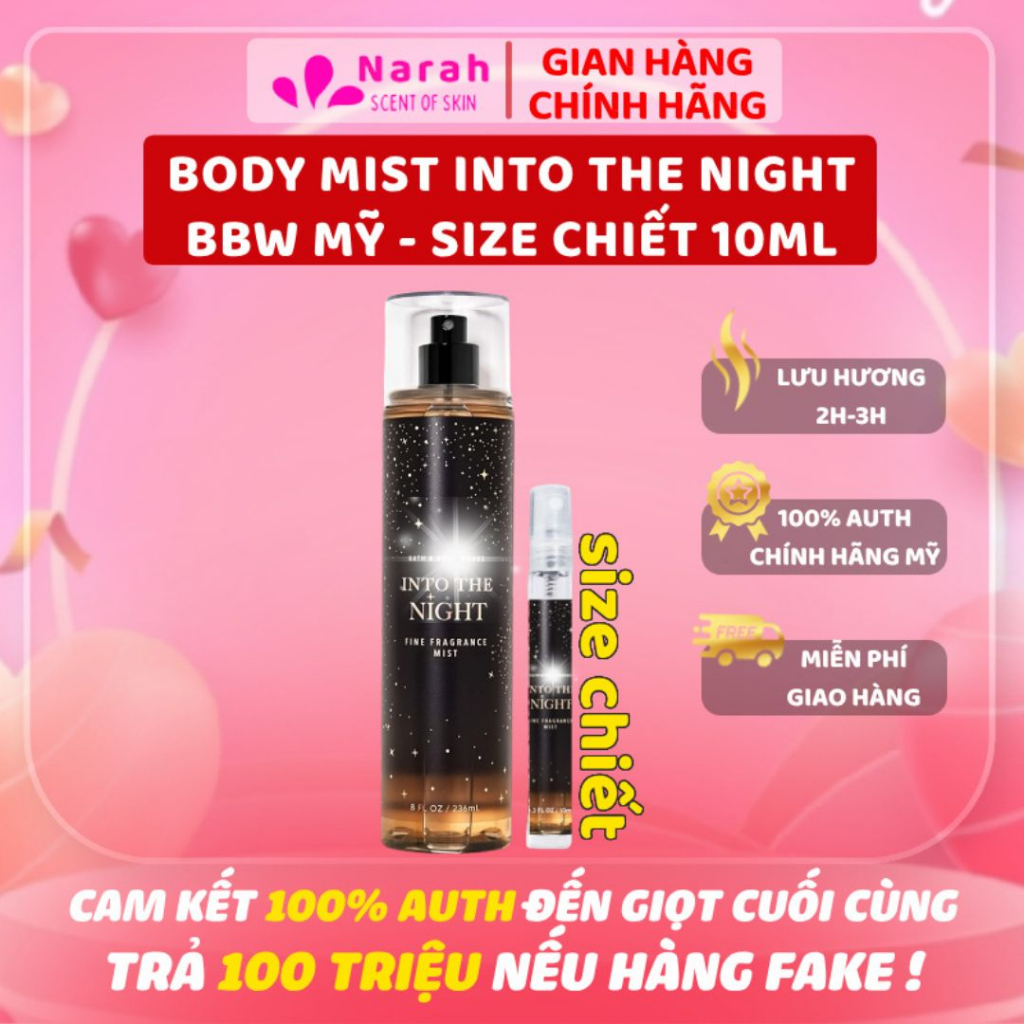 Into The Night 10ml - Xịt thơm toàn thân body mist 𝐁𝐚𝐭𝐡 𝐀𝐧𝐝 𝐁𝐨𝐝𝐲 𝐖𝐨𝐫𝐤𝐬 Into The Night size chiết 10ml