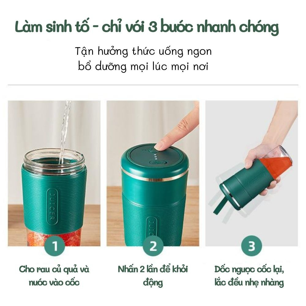 Máy xay sinh tố DELA cầm tay mini 6 lưỡi đa năng dung tích 300ml, dung lượng pin 3000mAh MXS02