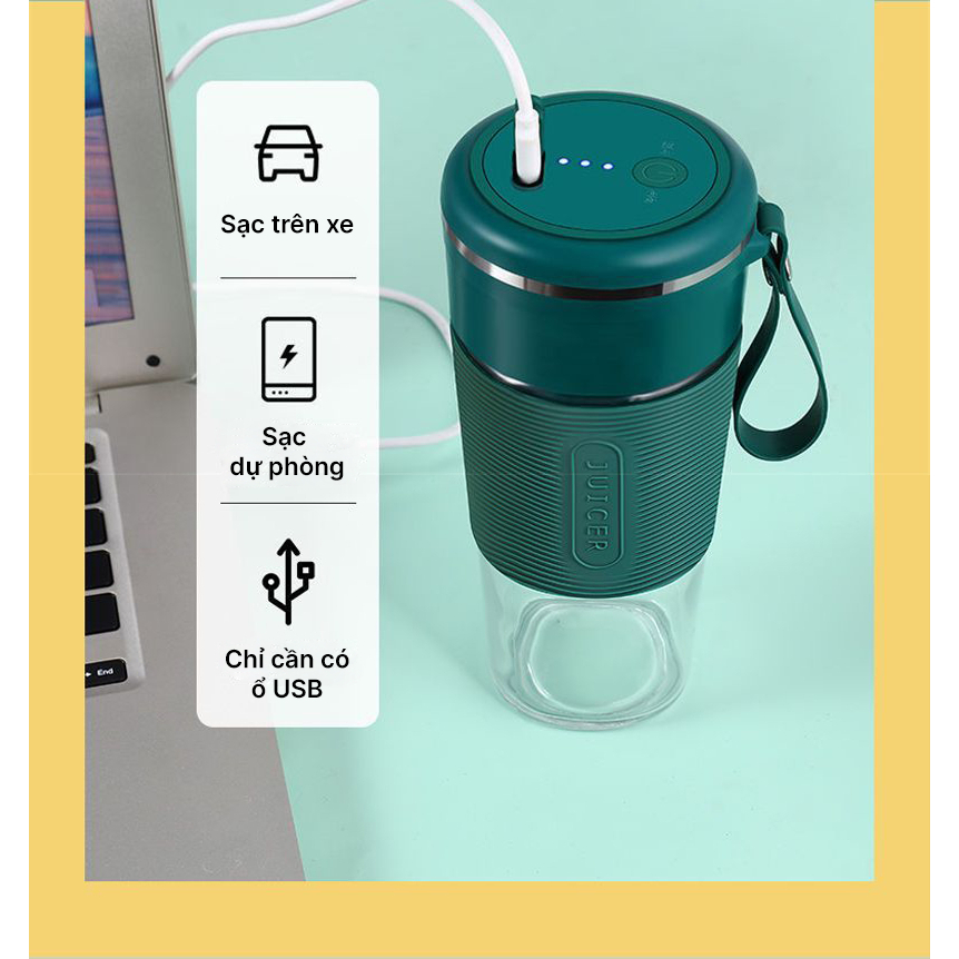 Máy xay sinh tố DELA cầm tay mini 6 lưỡi đa năng dung tích 300ml, dung lượng pin 3000mAh MXS02