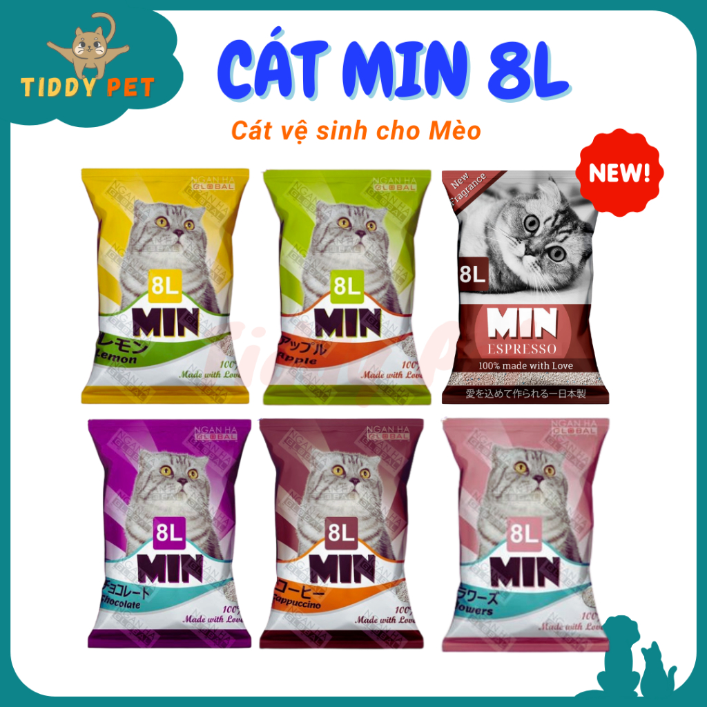 Cát Min - Cát vệ sinh cho Mèo, khử mùi, vón cục túi 8L - Tiddy Pet Shop