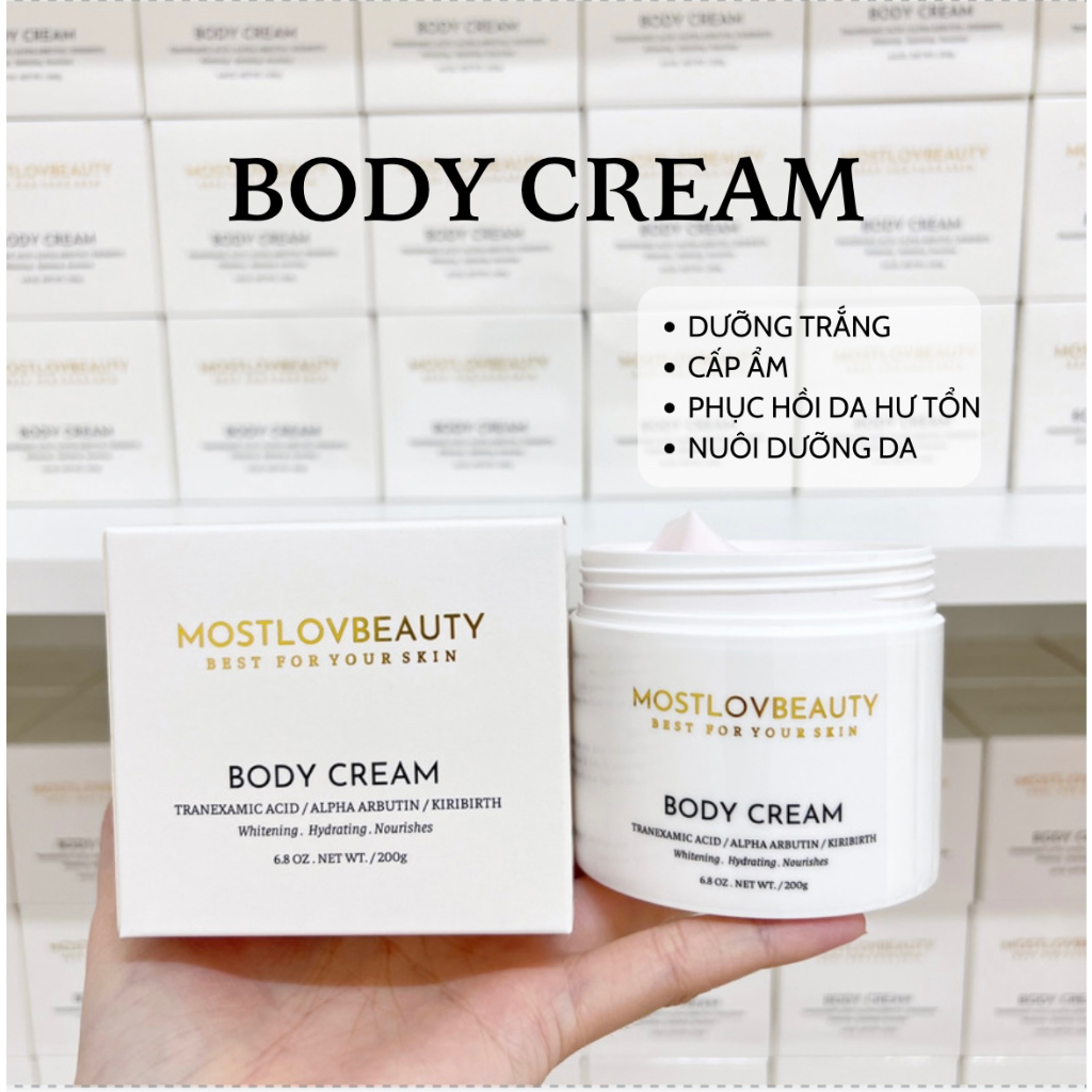Kem body trắng da an toàn Mostlovbeauty, bật tone TRẮNG THẬT sau 2 tuần sử dụng