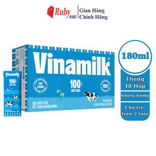 Thùng 48 Hộp Sữa Tươi Tiệt Trùng Vinamilk 100% Không đường Hộp 180ml