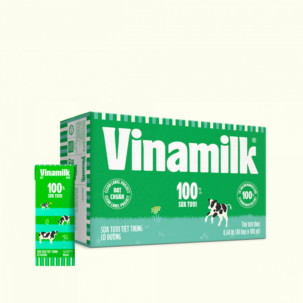 Thùng 48 Hộp Sữa tươi tiệt trùng Vinamilk 100% Có đường 180ml