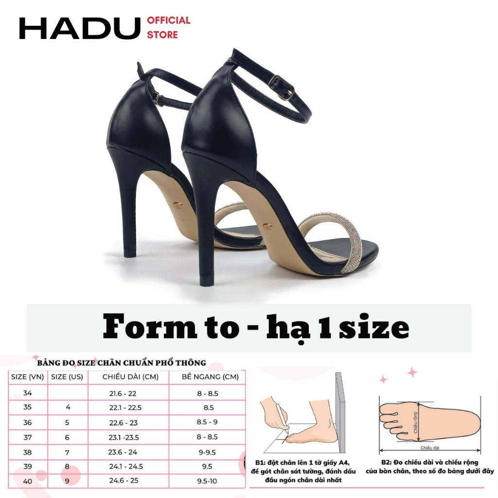 Giày Sandal Cao Gót 10P Quai Ngang Đính Đá Asley Luxurios HADU L945, Hàng Cao Cấp BH 24 Tháng