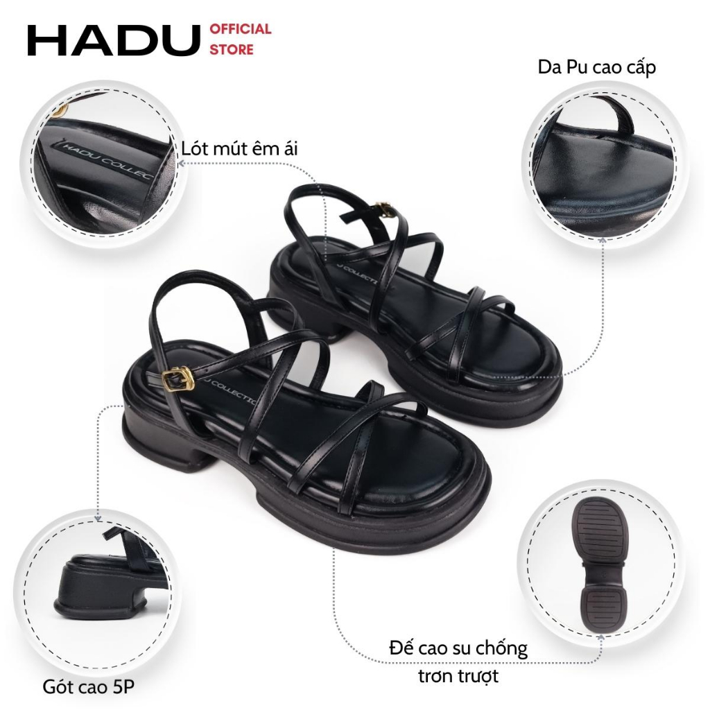 Giày Sandal Đế Bánh Mì 5P Quai Mảnh HADU MS037 , Dây Chéo, Đế PU Siêu Mềm, Êm Ái, Bảo Hành 24T