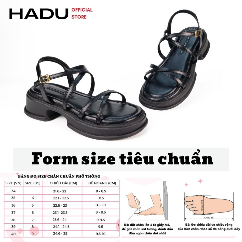 Giày Sandal Đế Bánh Mì 5P Quai Mảnh HADU MS037 , Dây Chéo, Đế PU Siêu Mềm, Êm Ái, Bảo Hành 24T