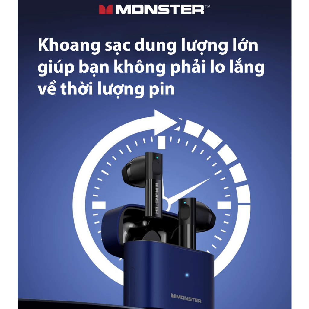 Tai nghe Bluetooth MONSTER XKT03, Bluetooth V5.3, tai nghe không dây true wireless chính hãng BH, cảm ứng , có mic