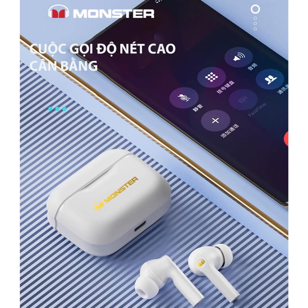 Tai nghe Bluetooth MONSTER XKT02, Bluetooth V53. tai nghe không dây true wireless chính hãng BH, cảm ứng , có mic thoại