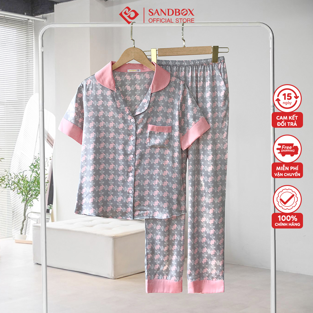 Bộ Pijama SANDBOX Lụa Satin Nhật Cao Cấp Mềm Mịn, Họa Tiết Thiết Kế Hoa Phối Màu