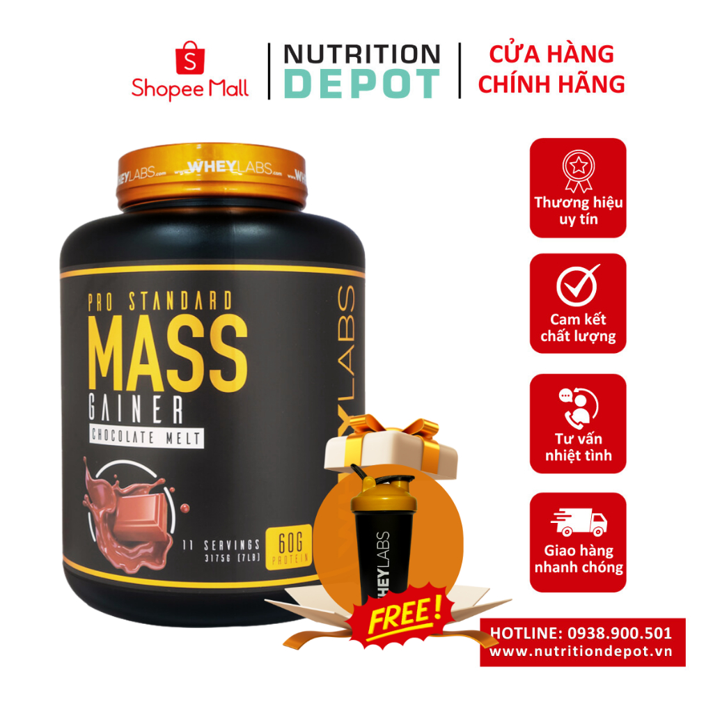 Sữa tăng cân và tăng cơ Wheylabs Mass Gainer Pro Standard 3.1kg - Tặng kèm Shaker Wheylabs- Nutrition Depot Vietnam