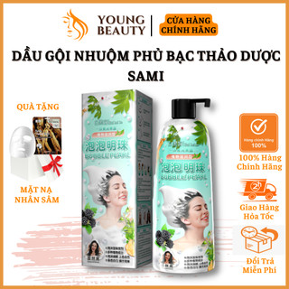 Dầu gội nhuộm phủ bạc tóc thảo dược sami - dầu gội phủ màu đen, nâu hạt dẻ, kích mọc tóc, mượt tóc 400ml - young beauty