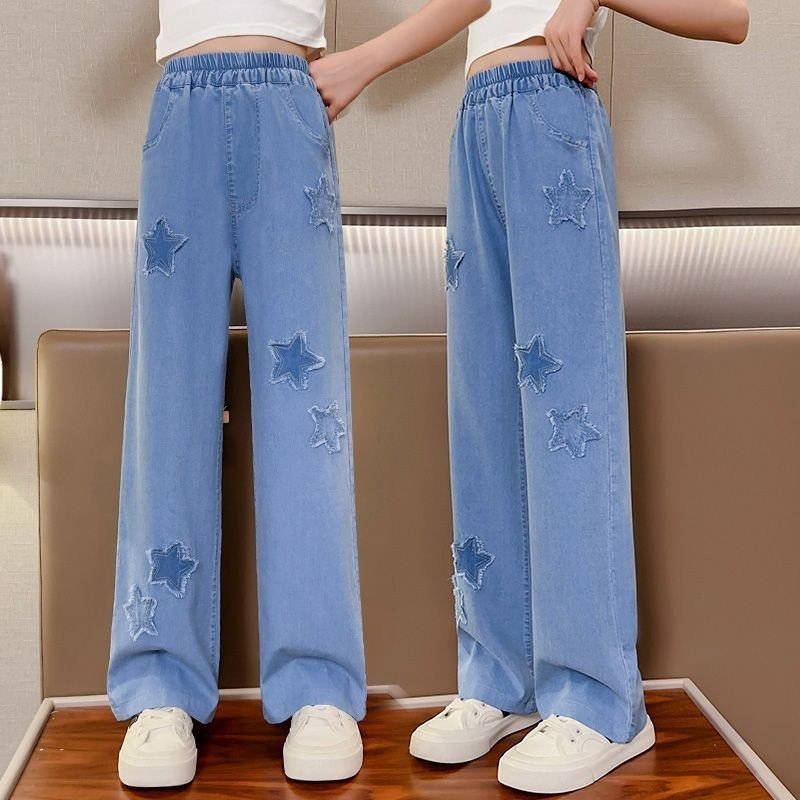 Quần bò bé gái phom thụng may đáp hình sao cute cho bé 15-42kg