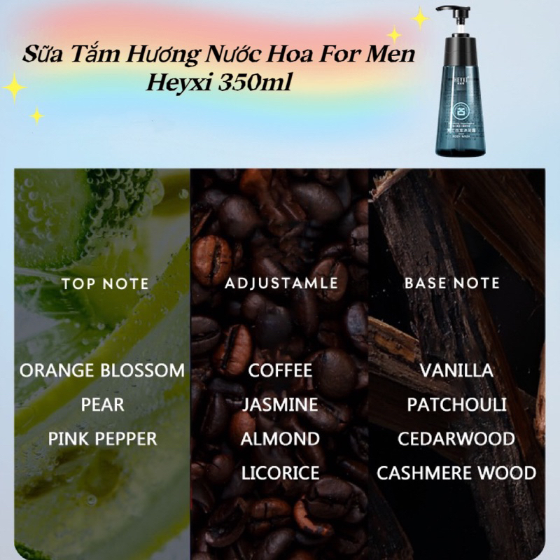 Sữa Tắm Hương Nước Hoa m Cho Nam Giới Heyxi For Men 350ml, Tạo Bọt Mịn, Giúp Làm Sạch Cơ Thể, Hương Thơm Tươi Mát