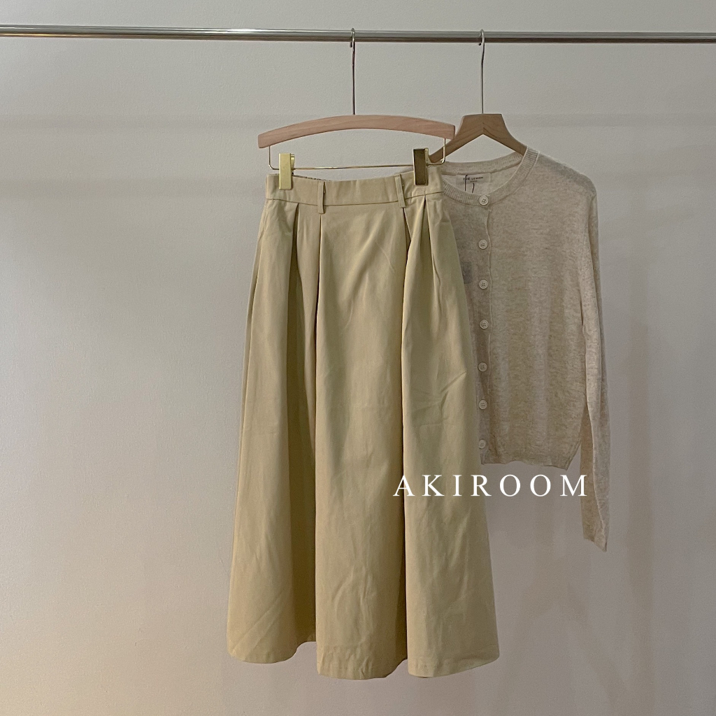 Chân váy kaki thô dáng xòe dài cạp lưng chun kèm belt 3631