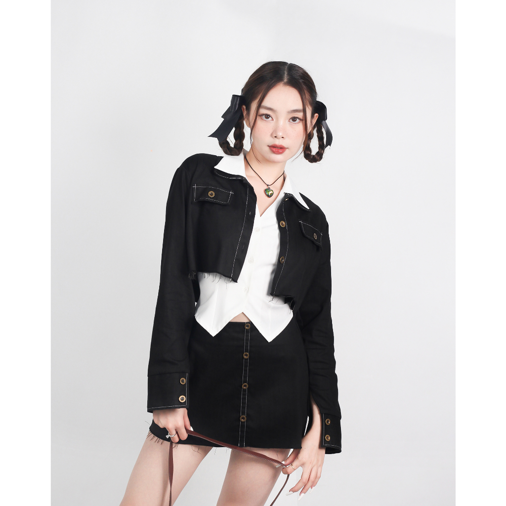 DALLA Áo sơ mi croptop tay dài kaki