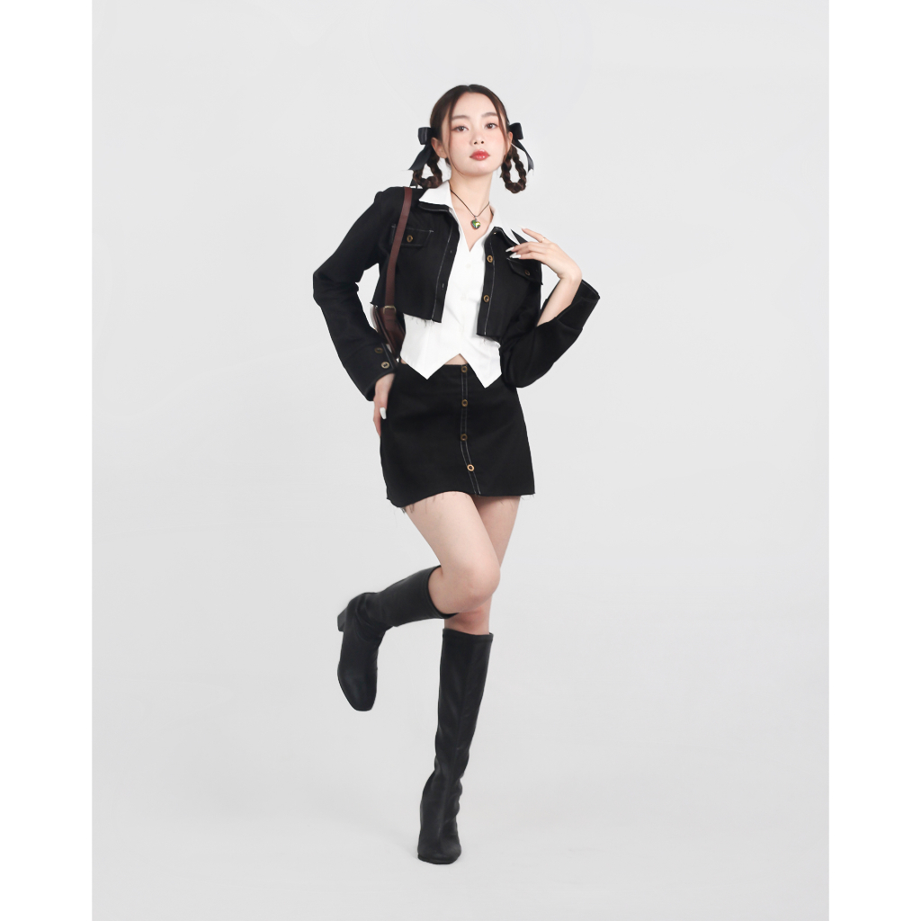 DALLA Chân váy kaki chữ A có nút