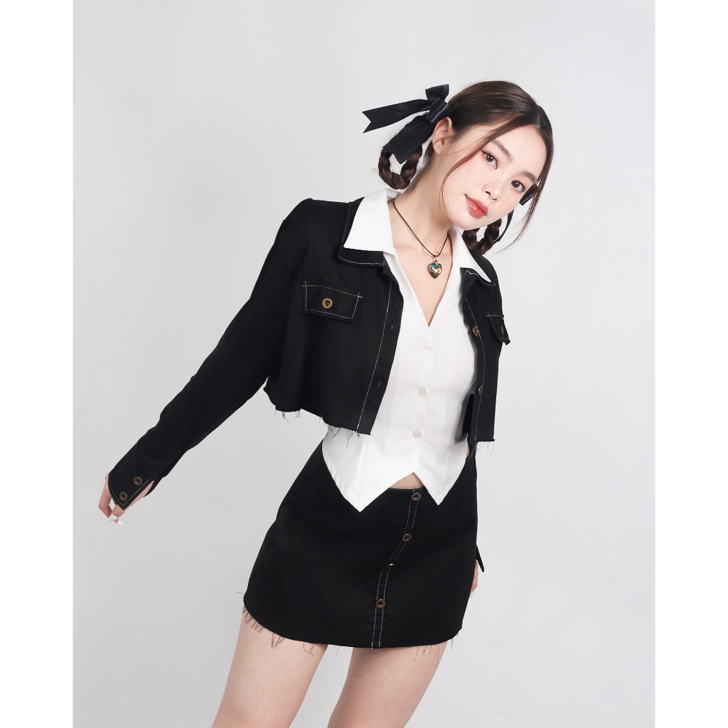 DALLA Chân váy kaki chữ A có nút