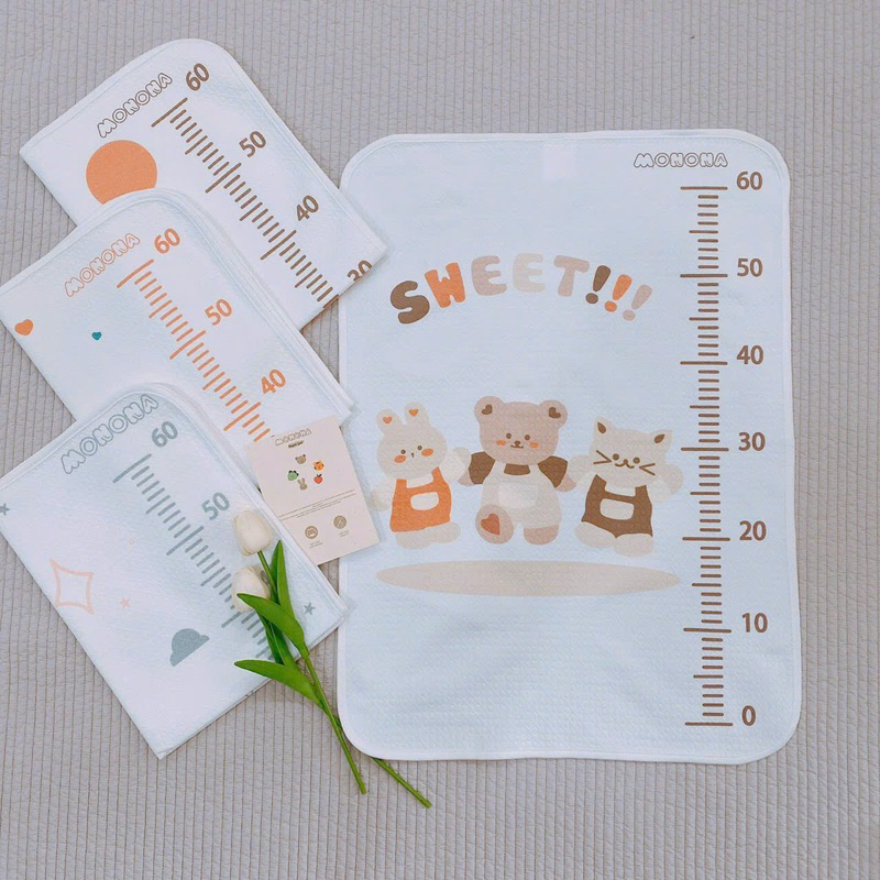 Tấm lót chống thấm, Chống thấm cotton organic Monona - phiên bản thước đo chiều dài bé