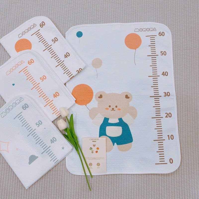 Tấm lót chống thấm, Chống thấm cotton organic Monona - phiên bản thước đo chiều dài bé