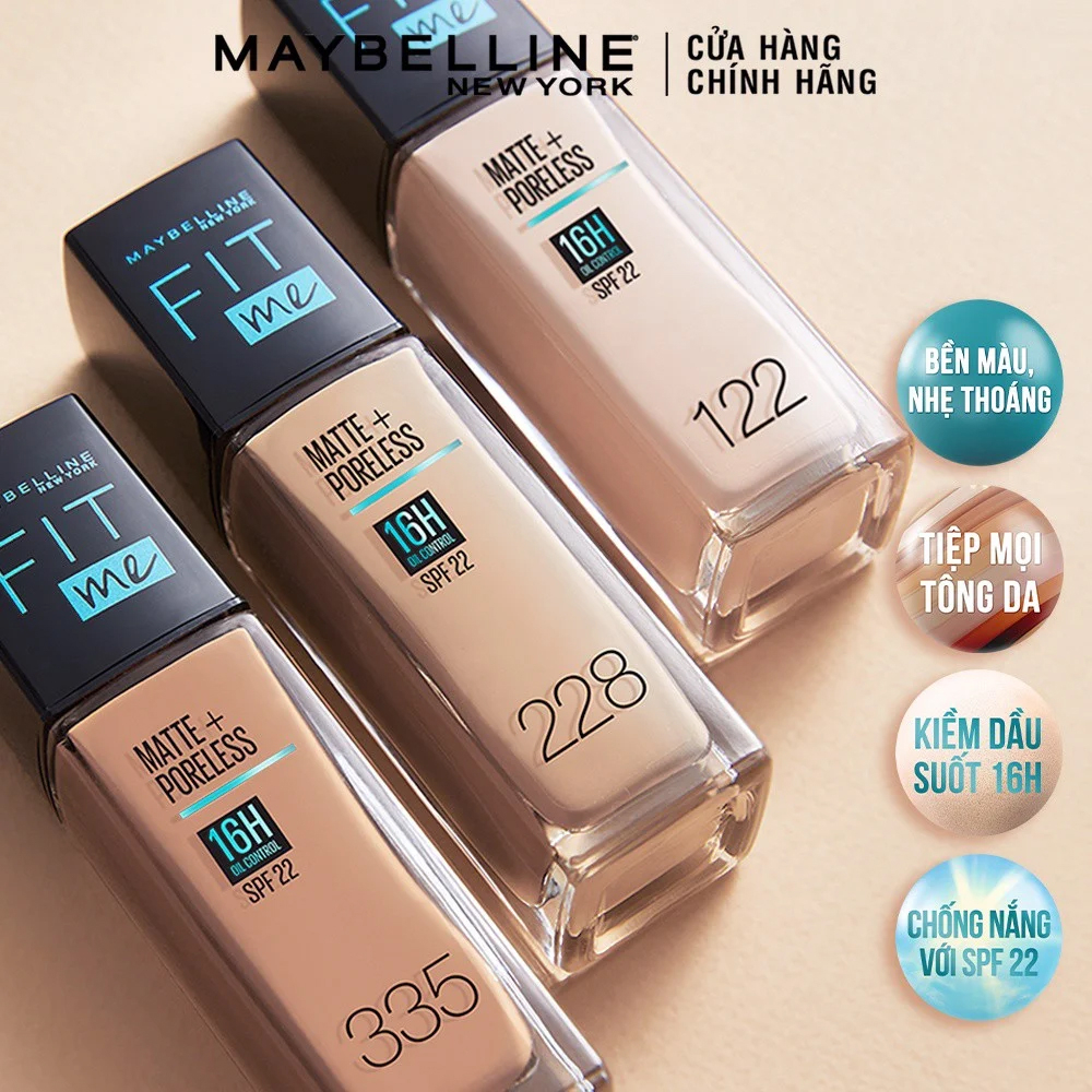 Kem Nền Kiềm Dầu, Cho Lớp Nền Mịn Lì Tự Nhiên Maybelline Fit Me Matte Poreless Foundation SPF22 30ml