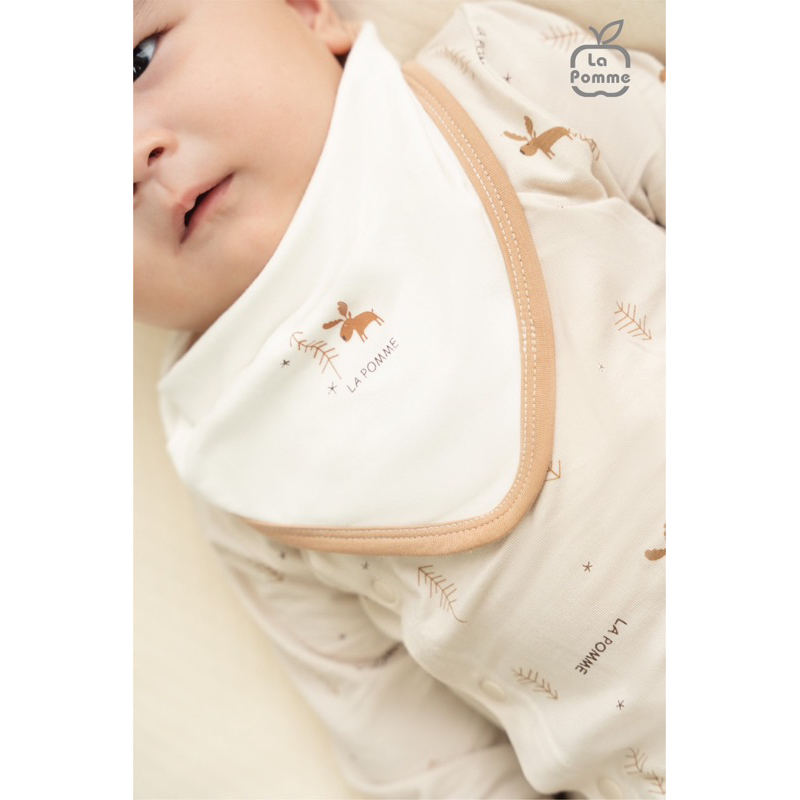 Bộ sơ sinh dài tay kẻ nâu La Pomme mềm mại cao cấp