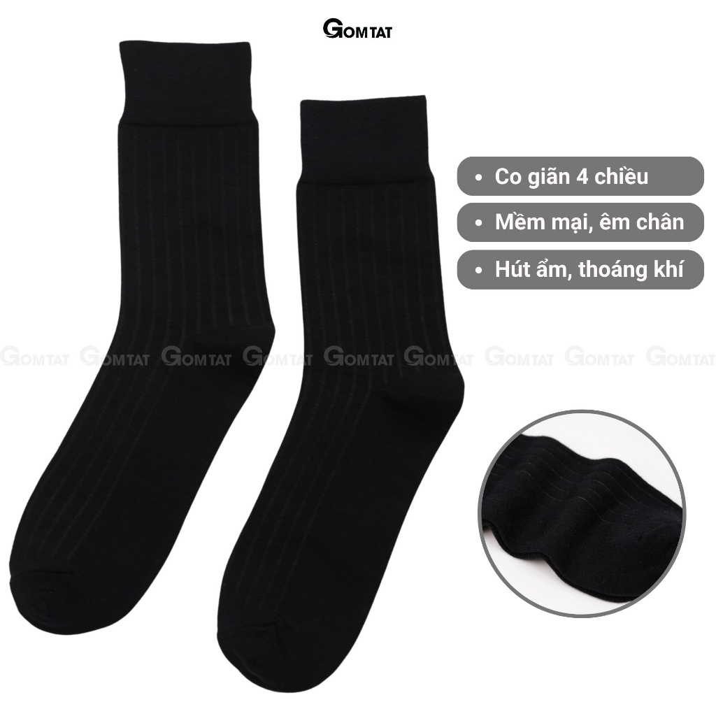 Hộp 5 đôi tất nam cổ cao công sở GOMTAT mẫu gân chìm, chất liệu cotton cao cấp thoáng khí - GOM-TAYGANCHIM-DEN-CB5