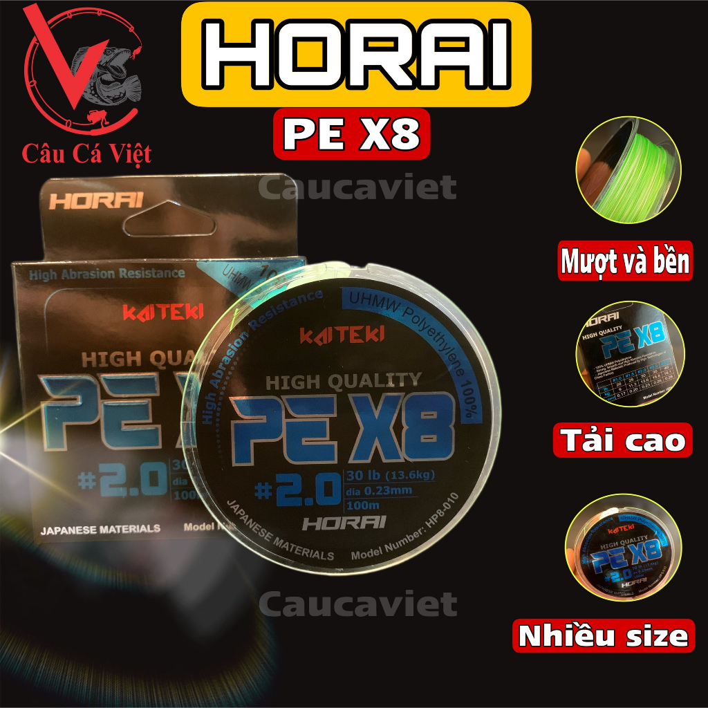 Dây PE HORAI câu lure, cuộn 100m siêu bền.