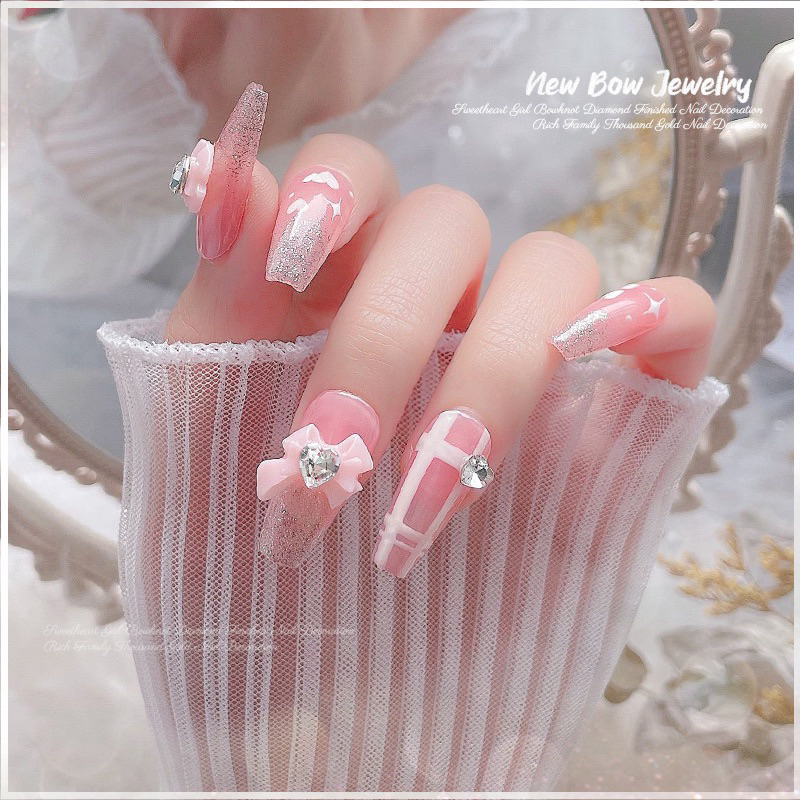 Charm nơ nhựa đính đá gắn móng