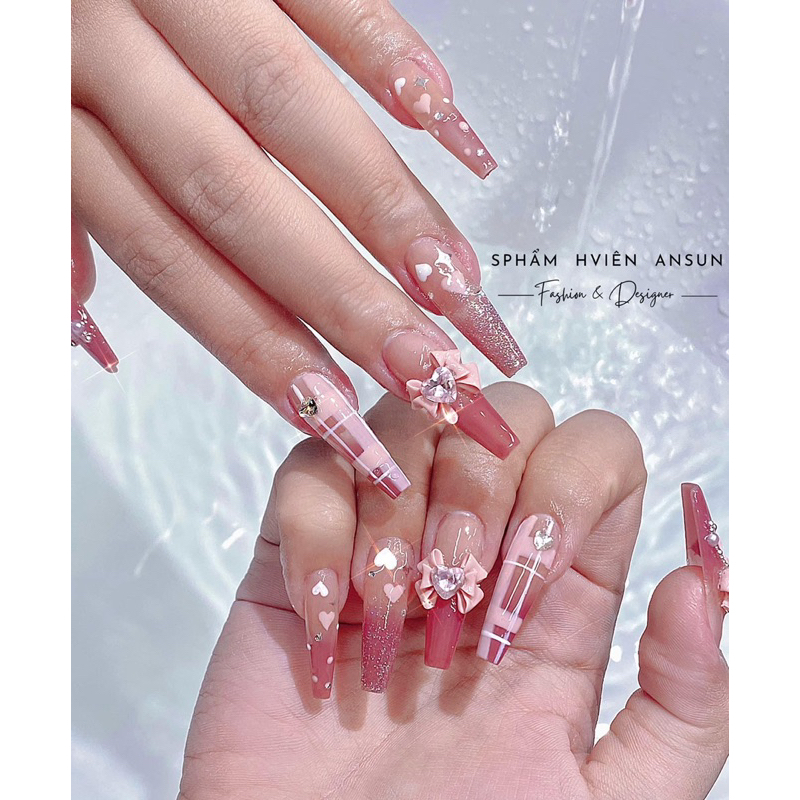 Charm nơ nhựa đính đá gắn móng