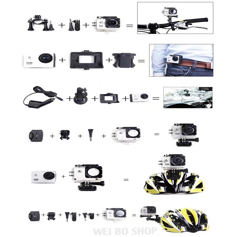 Camera Máy quay hành động Thể thao ngoài trời Máy ảnh chống nước Máy ghi âm lái xe HD 1080p Máy ảnh lặn dưới nước