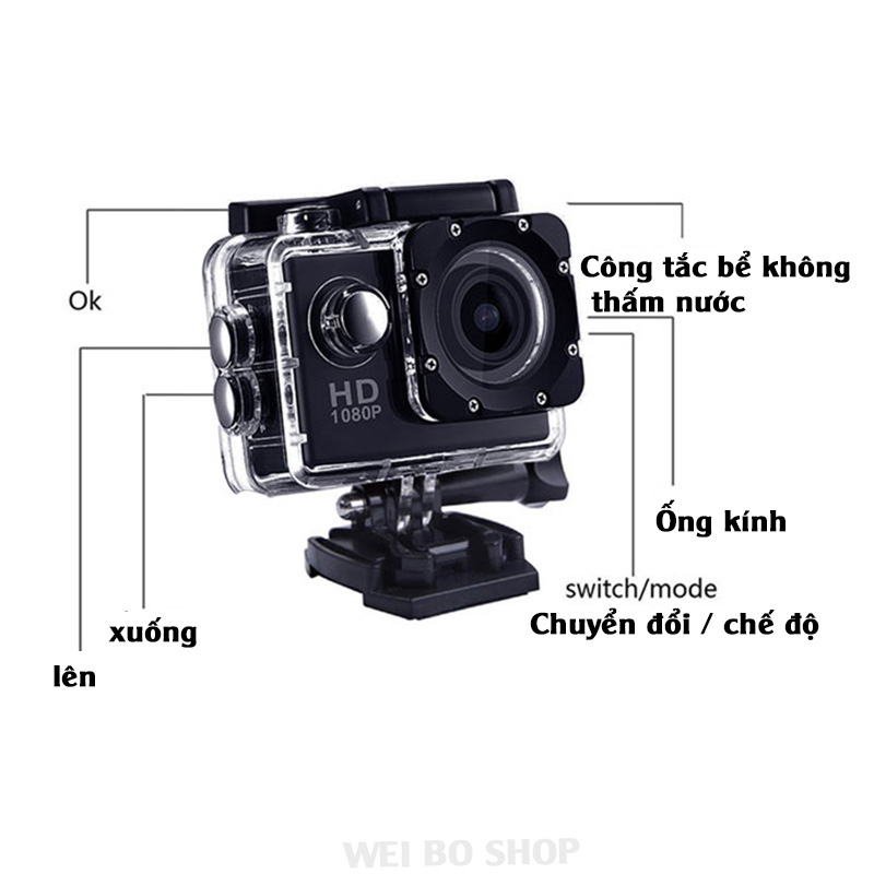 Camera Máy quay hành động Thể thao ngoài trời Máy ảnh chống nước Máy ghi âm lái xe HD 1080p Máy ảnh lặn dưới nước