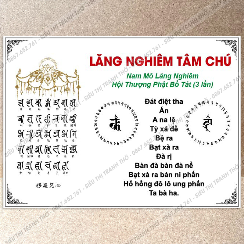 Tờ dán Lăng Nghiêm Tâm Chú bằng decal trong suốt, in màu trang nghiêm đẹp mắt