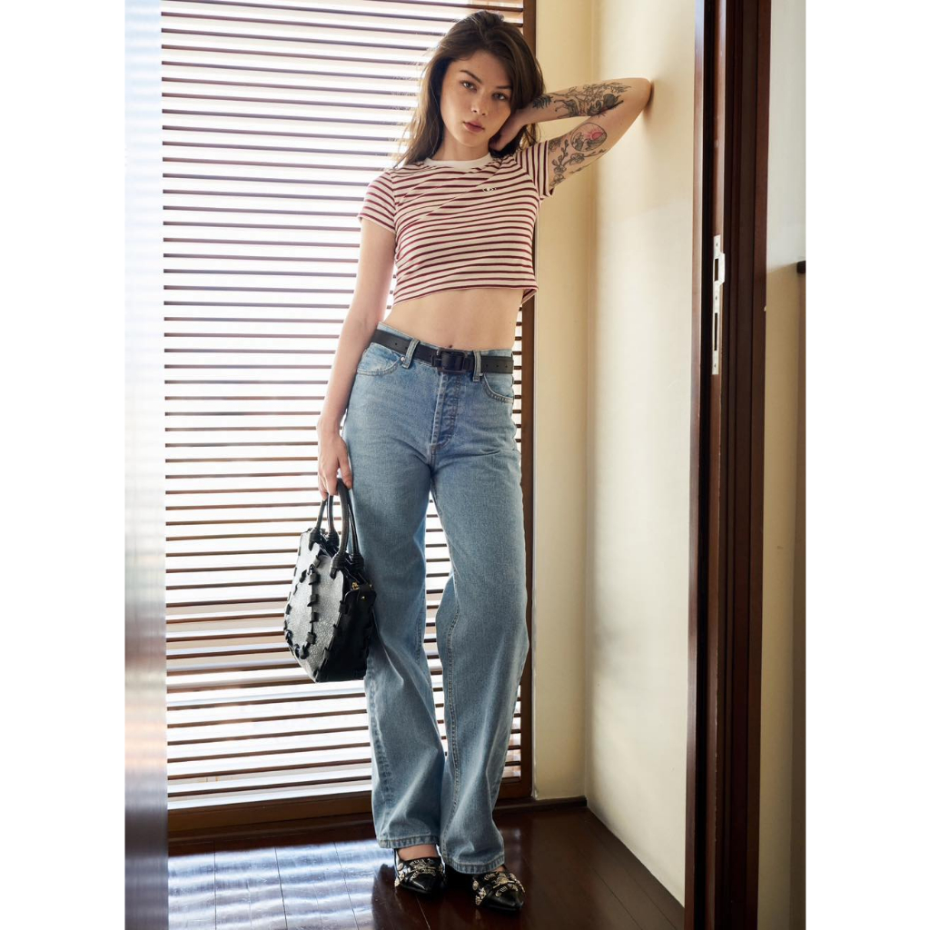 TheBlueTshirt - Quần Jeans Nữ Lưng Cao Ống Suông Màu Xanh Nhạt - The Original Grandpa Jeans